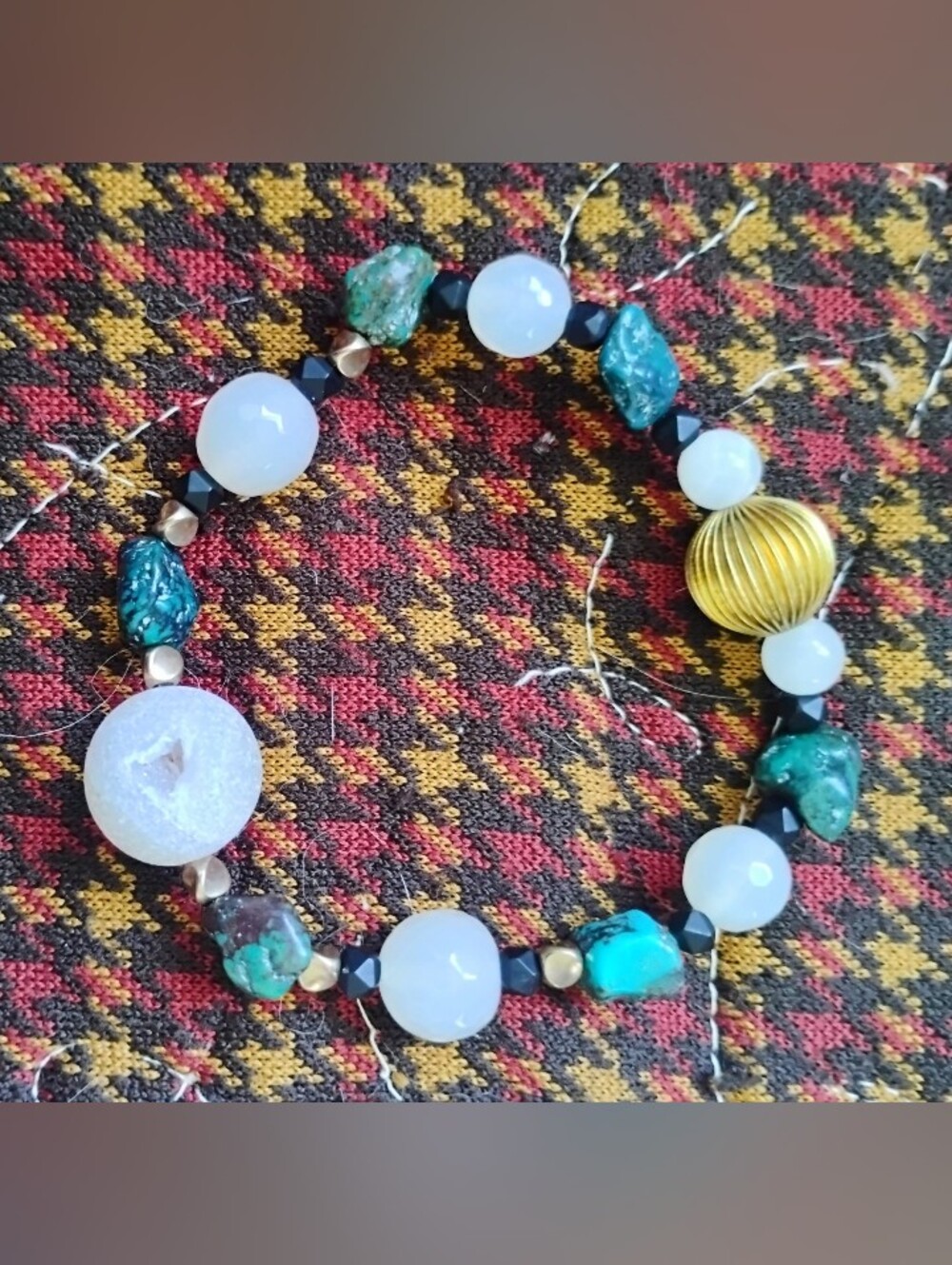 Handmade Turquoise, Quartz, and Druzy Stretch Bracelet